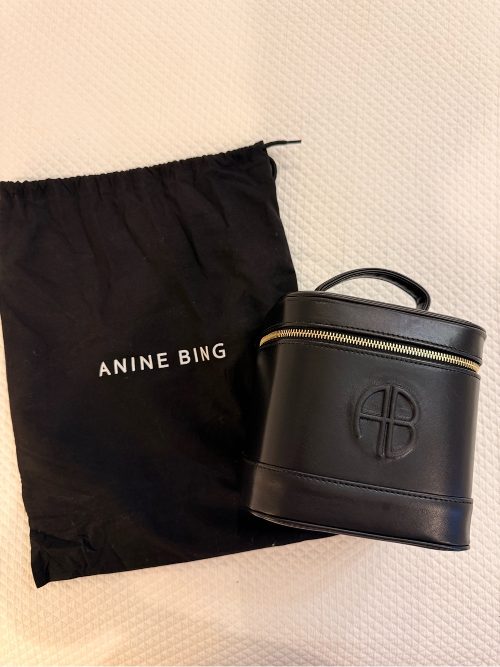 Anine Bing Black Leather Vanity/Travel Jewelry Case with Gold Zip